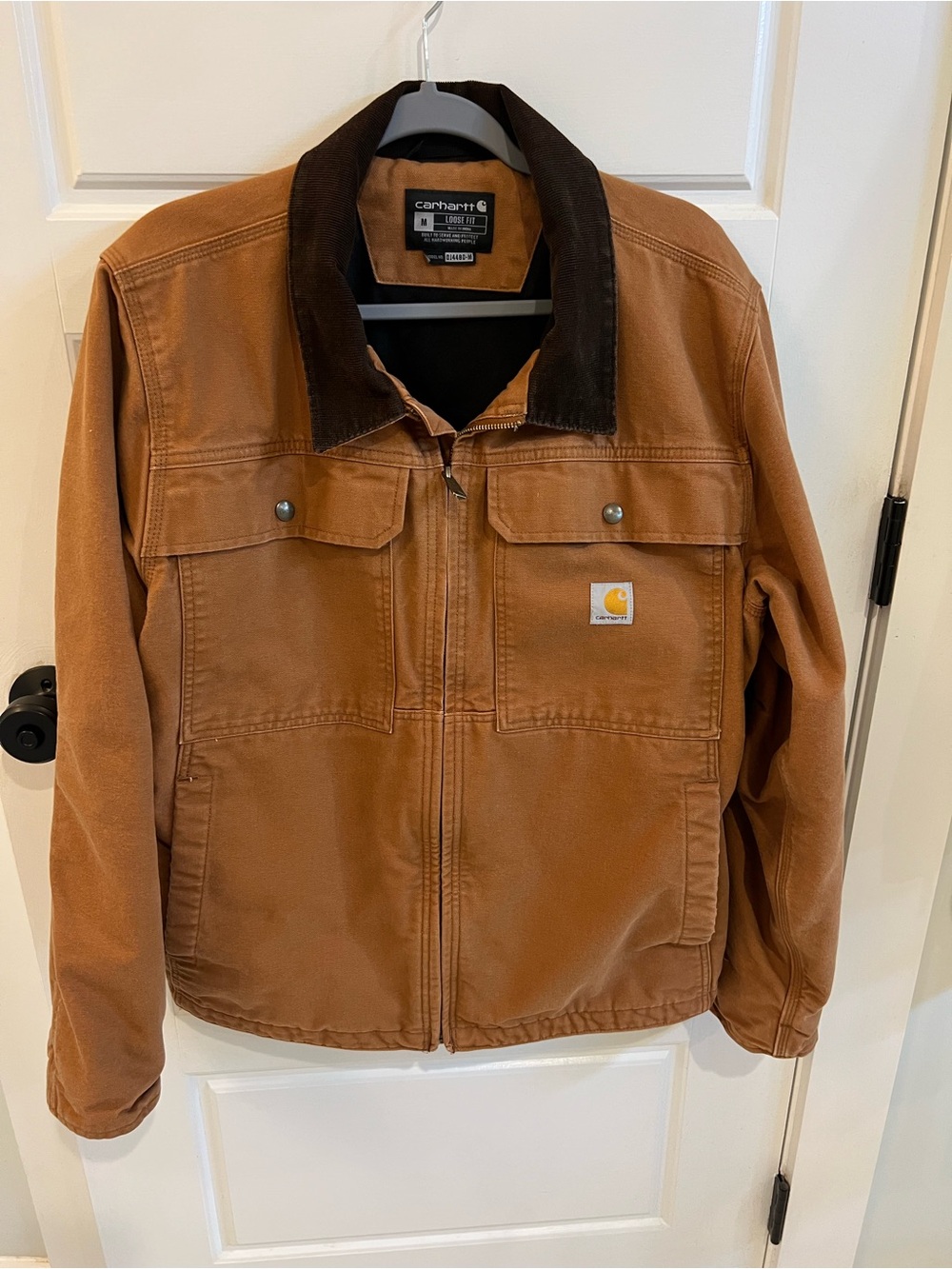 Carhartt Brown Duck Work Jacket with Dark Brown Corduroy Collar